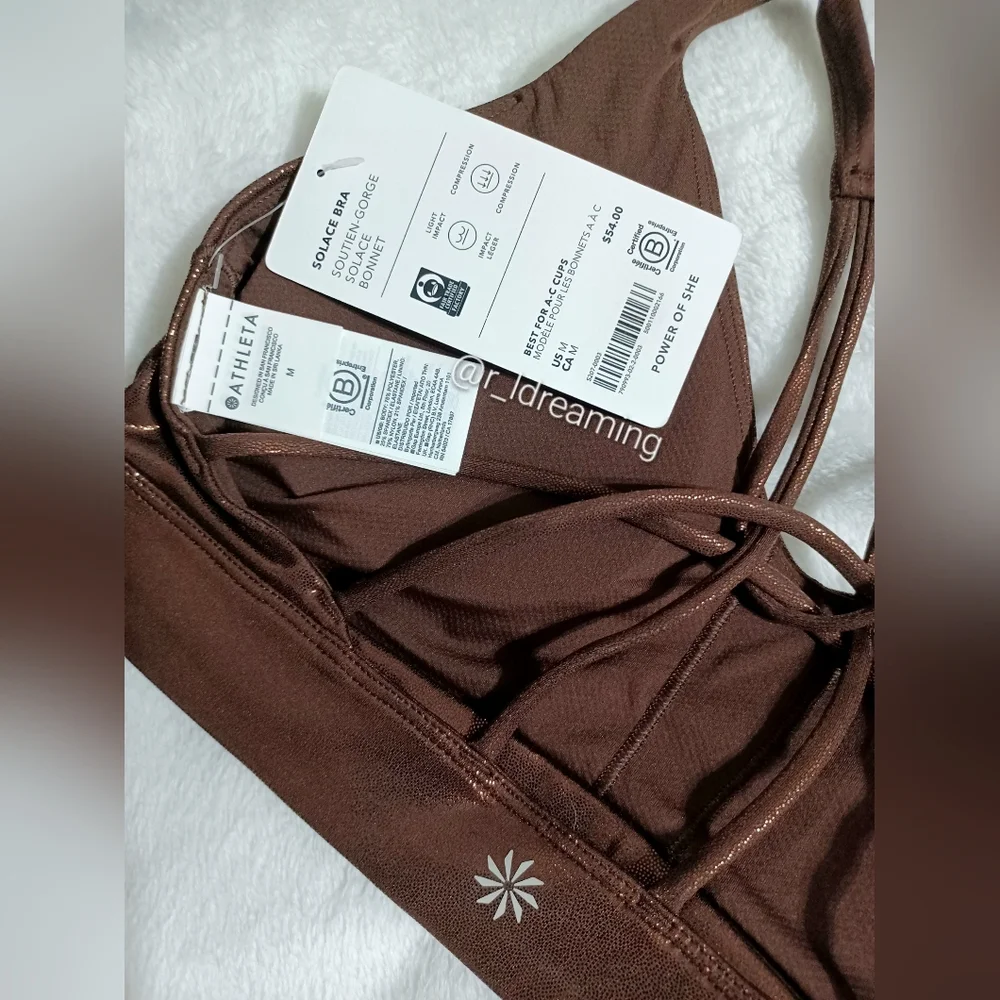 NWT Athleta Solace Bra A-C in Size Medium Toasted Brown Shine Color